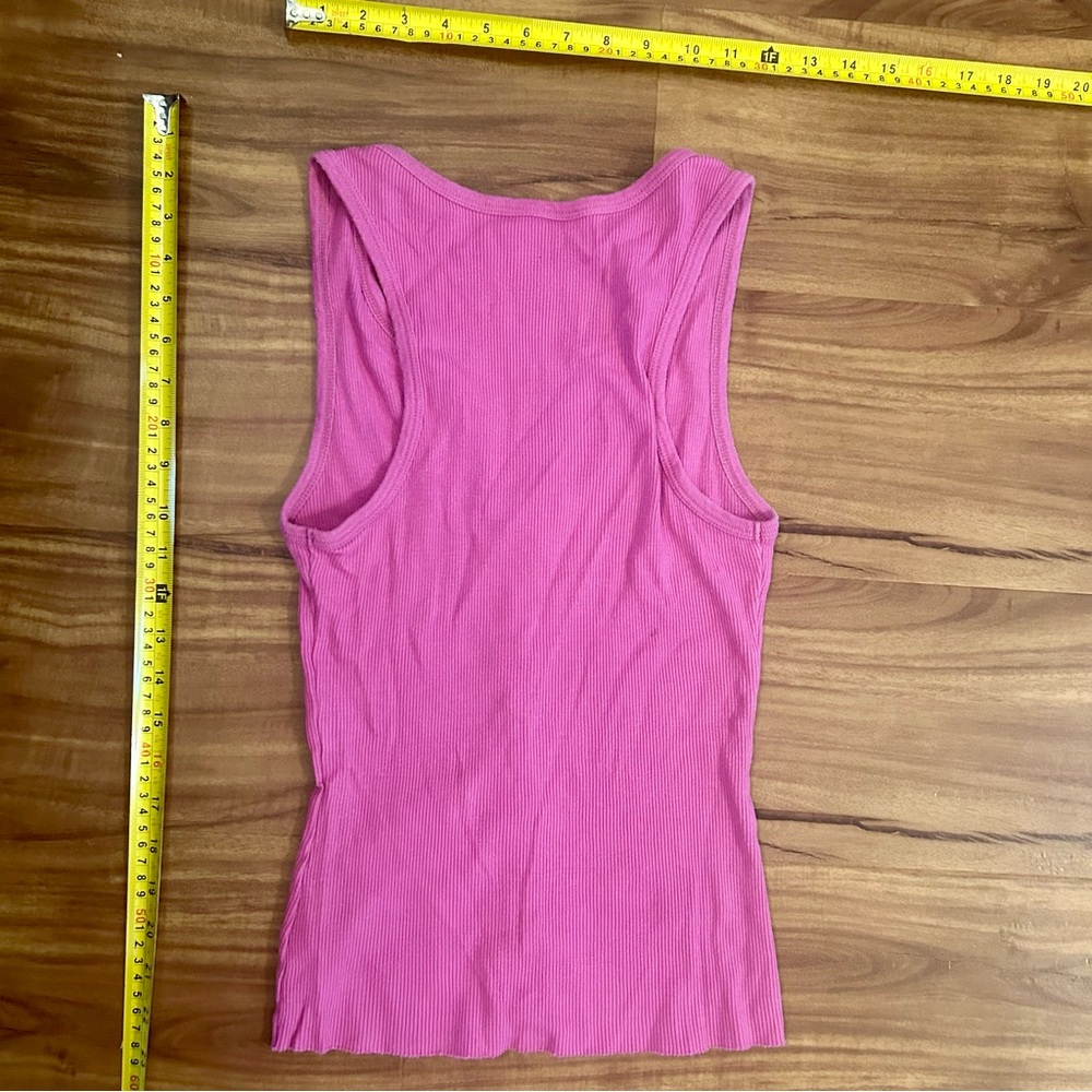 Guess Pink Lace up Tie Front Fitted Ribbed Tank Top - Picture 3 of 3